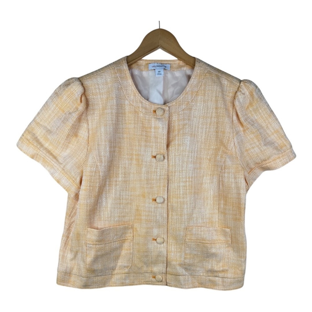New Liz Claiborne Short Sleeve Tweed Blazer size 18‎ Petite Yellow/White